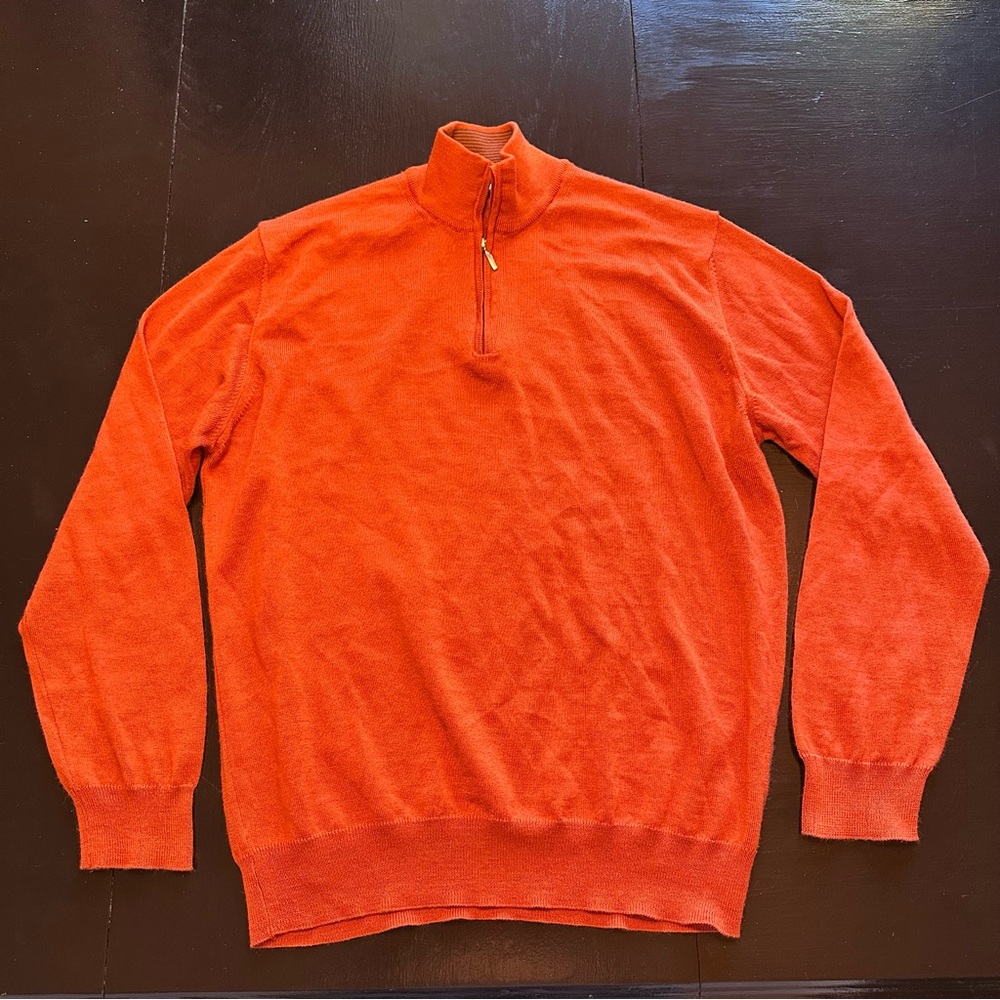 Neiman Marcus Medium Wool Blend Orange 1/4 Quarter Zip Sweater